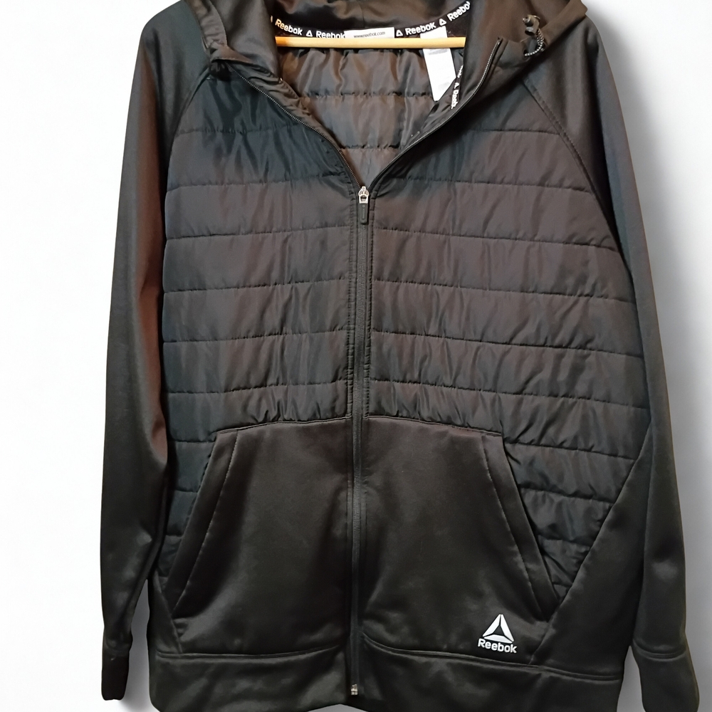 Reebok Classic Hybrid Jacket Mens 2XL Black Puffer Hooded Lightweight Hoodie